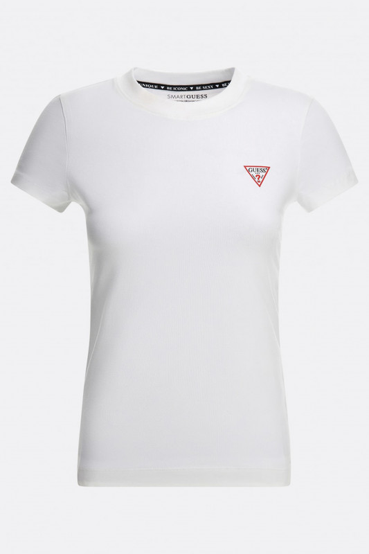 GUESS Damen T-Shirt - &quot;SS CN Mini Triangle Tee pure w&quot;