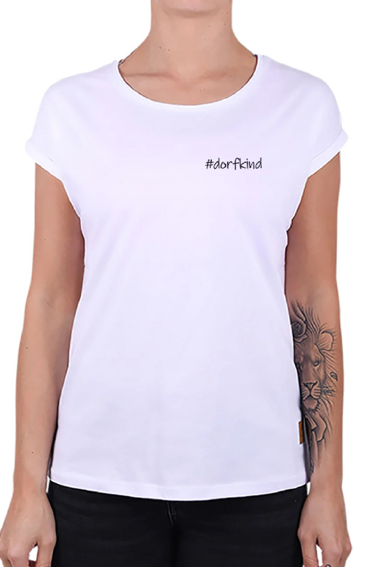 KLEINIGKEIT Damen T-Shirt - &quot;Dorfkind white DF rosegold&quot;