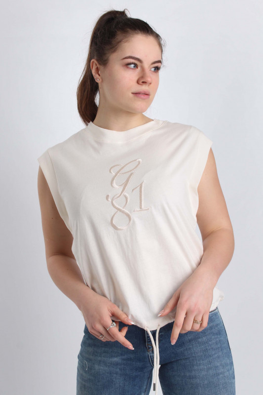 GUESS Damen T-Shirt - SL Bridgette Top cream white