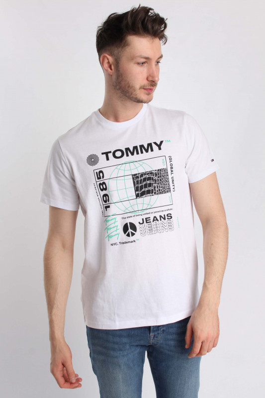 TOMMY HILFIGER Herren T-Shirt - &quot;TJM UNITEE FLAG REPTILE TEE white&quot;