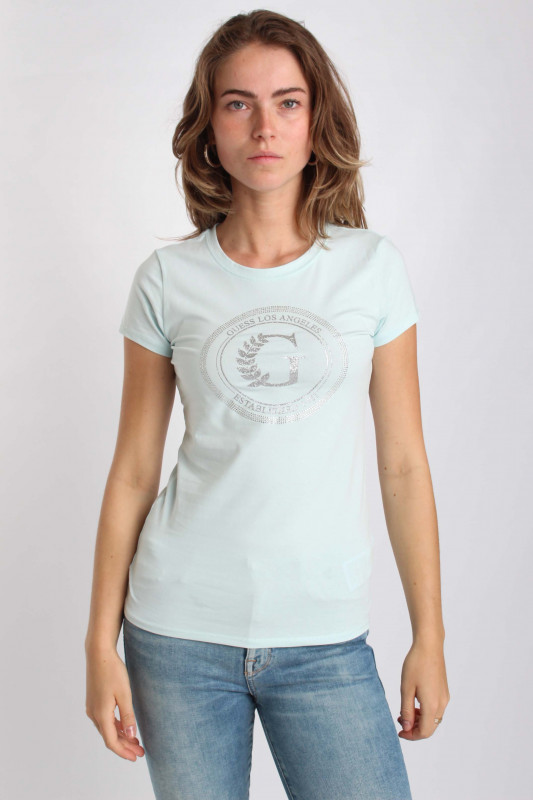 GUESS Damen T-Shirt - &quot;SS-G crest logo r3 aloe palm&quot;