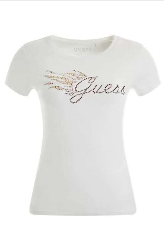 GUESS Damen T-Shirt - &quot;SS Guess Flame Logo R4 pure white&quot;