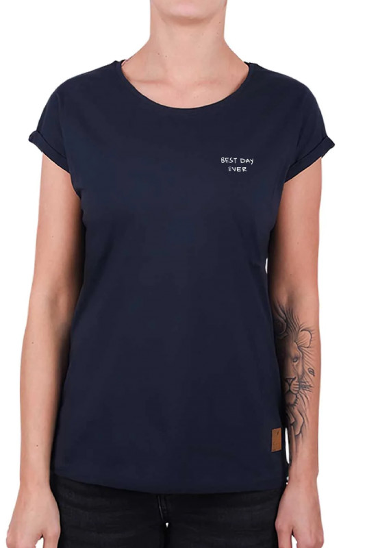 KLEINIGKEIT Damen T-Shirt - &quot;Best Day navy blue DF weiß&quot;