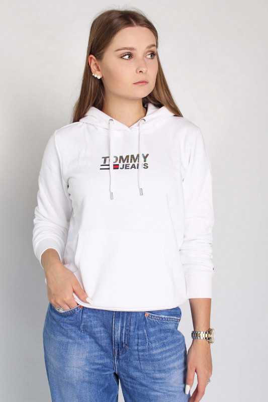 TOMMY HILFIGER Damen Sweatshirt - &quot;Slim metal corp logo Hoodie white&quot;