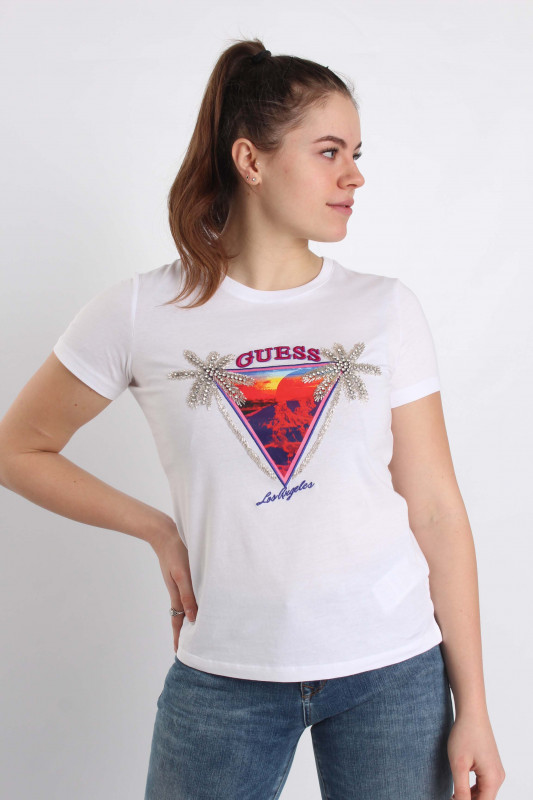GUESS Damen T-Shirt - SS CN Adelajda Tee pure white