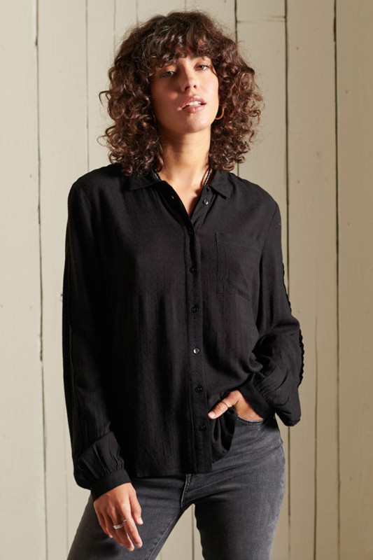 SUPERDRY Damen Bluse - &quot;LACE MIX SHIRT BLACK&quot;